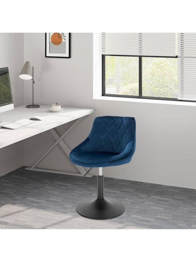 Set of 2 Bar Stools, with Backrest, Velvet Upholstery, Blue. 3