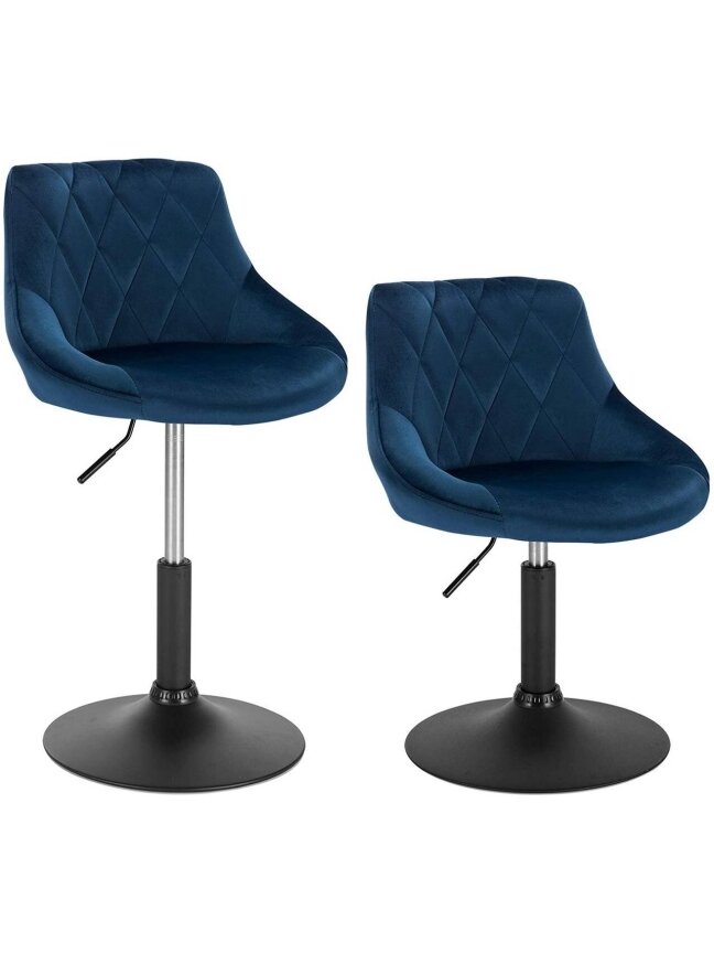 Set of 2 Bar Stools, with Backrest, Velvet Upholstery, Blue. 4