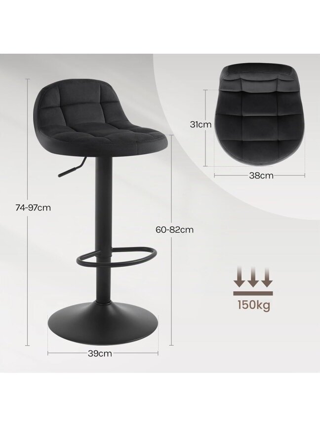 2 baaritooli komplekt seljatugede ja jalatugedega, 360° pööratavad 1