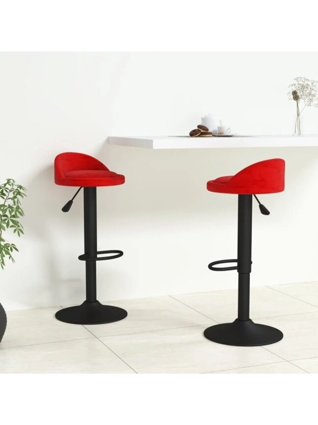 Bar stools, 2 pcs, wine red, velvet Bar stools, 2 pcs, wine red, velvet