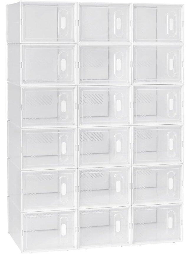 Apavu plaukts ar 18 saliekamām apavu kastēm, apavu skapja sistēma ar magnētisku aizdari, plastmasas “dari pats” konstrukcija, 25 x 19 x 35 cm, caurspīdīgi balts. 5
