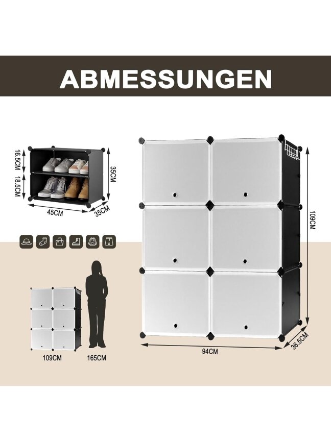Shoe rack with 6 compartments – holds up to 24 pairs of shoes 3 Shoe rack with 6 compartments – holds up to 24 pairs of shoes 3