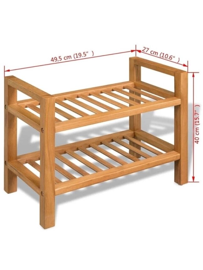 Подставка для обуви с 2 полками, 50x27x40 см, массив дуба 4