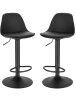 Set of 2 Bar Stools with Backrest, Black PU Leather | Adjustable Height, 360° Swivel, Ideal for Kitchen Islands