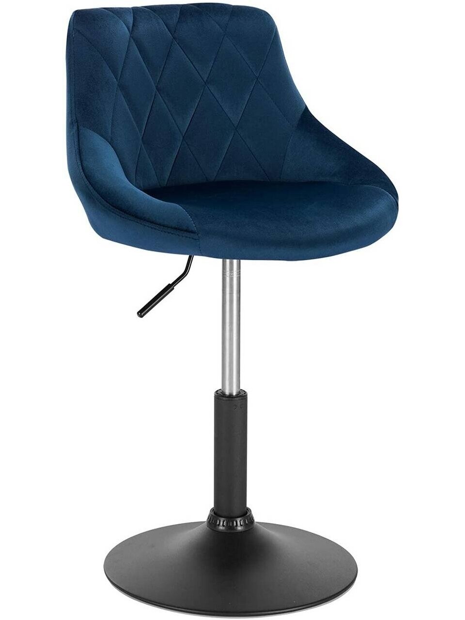 Set of 2 Bar Stools, with Backrest, Velvet Upholstery, Blue.