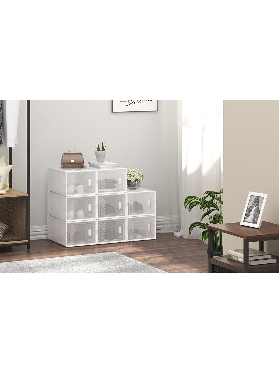 Apavu plaukts ar 18 saliekamām apavu kastēm, apavu skapja sistēma ar magnētisku aizdari, plastmasas “dari pats” konstrukcija, 25 x 19 x 35 cm, caurspīdīgi balts. 1