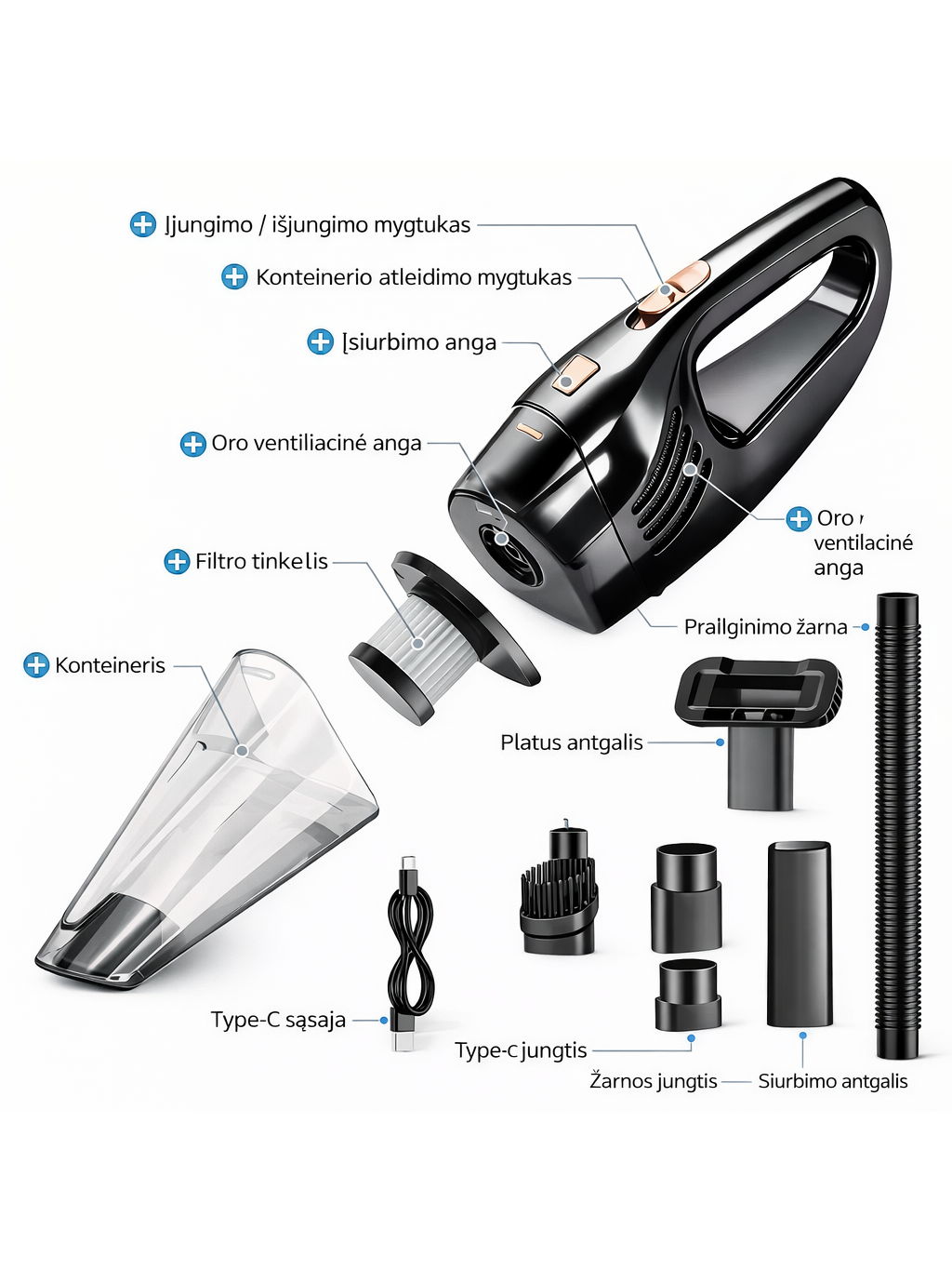 Cordless Handheld Vacuum Cleaner with 4 KPa Suction, 300 ml Capacity, USB Rechargeable 1