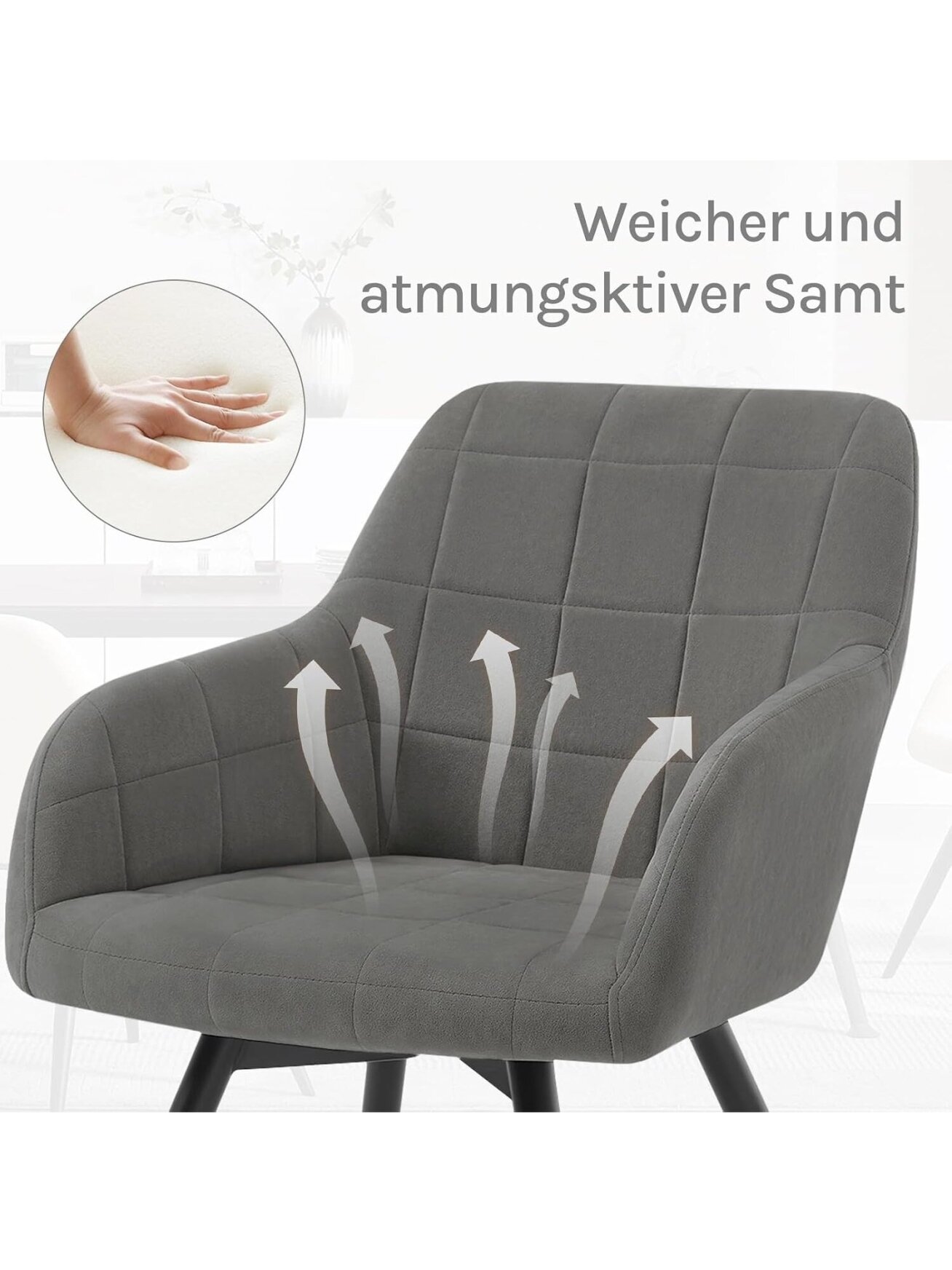 Besisukanti valgomojo kėdė, ergonomiška | Paminkštinta, su porankiais ir atlošu, metalinės kojos 3