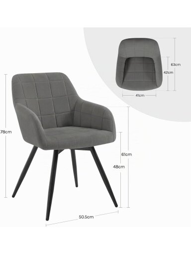 Besisukanti valgomojo kėdė, ergonomiška | Paminkštinta, su porankiais ir atlošu, metalinės kojos Besisukanti valgomojo kėdė, ergonomiška | Paminkštinta, su porankiais ir atlošu, metalinės kojos