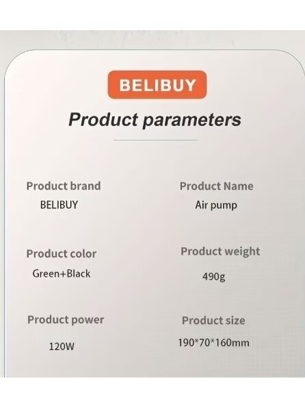 BELIBUY nešiojamas oro kompresorius su manometru – automobiliams, motociklams ir dviračiams (be baterijos) 7