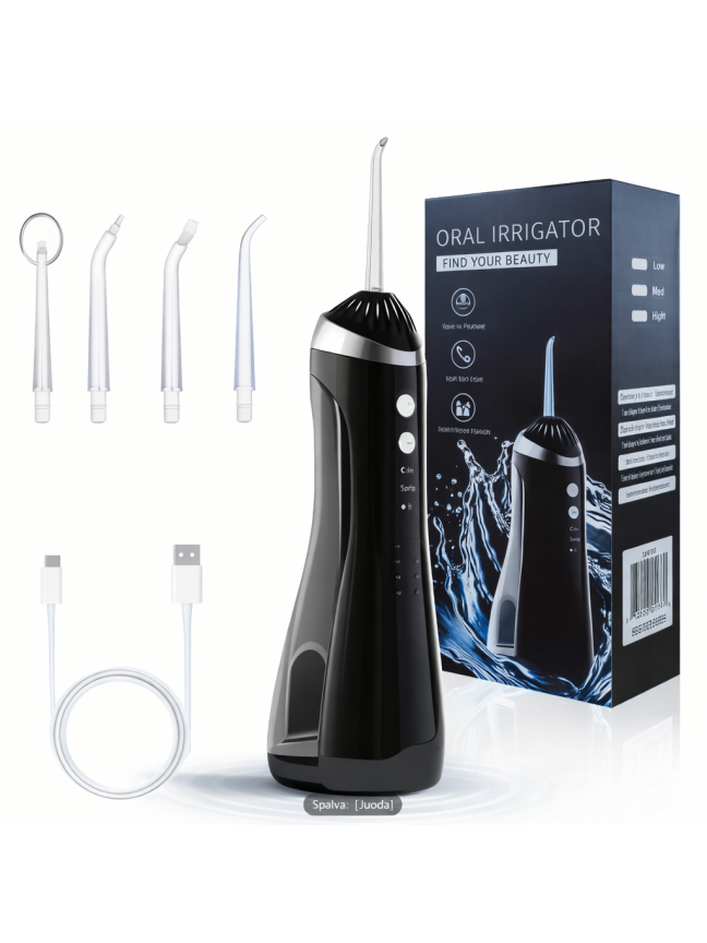 Cordless electric oral irrigator with 3 modes and 4 nozzles, USB rechargeable