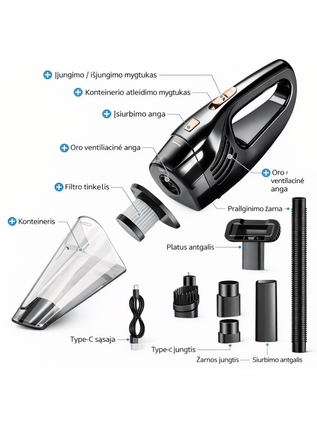 Cordless Handheld Vacuum Cleaner with 4 KPa Suction, 300 ml Capacity, USB Rechargeable 1