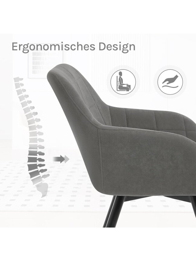 Besisukanti valgomojo kėdė, ergonomiška | Paminkštinta, su porankiais ir atlošu, metalinės kojos 2