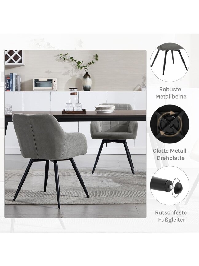 Besisukanti valgomojo kėdė, ergonomiška | Paminkštinta, su porankiais ir atlošu, metalinės kojos 5