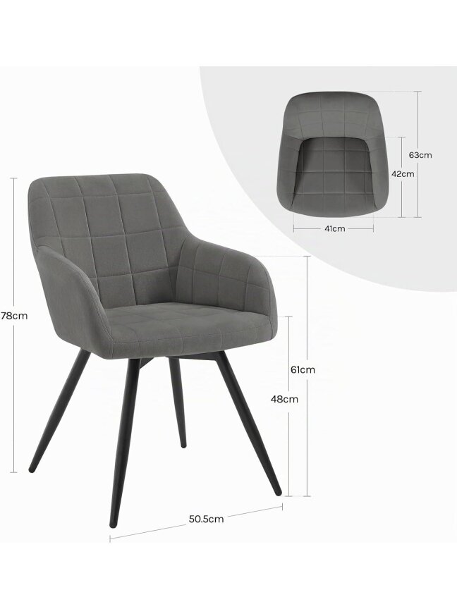Besisukanti valgomojo kėdė, ergonomiška | Paminkštinta, su porankiais ir atlošu, metalinės kojos 1