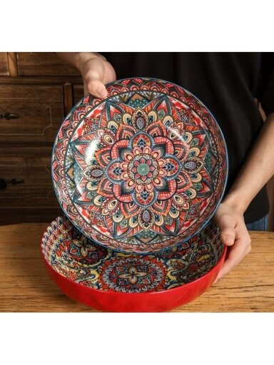 Bohemiškas Didelis Keraminis Sriubos Dubuo su Gėlių Raštu – 26,3 cm Bohemiškas Didelis Keraminis Sriubos Dubuo su Gėlių Raštu – 26,3 cm