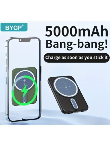 Magnetyczny bezprzewodowy power bank BYGP 5000 mAh do iPhone – kompaktowa ładowarka