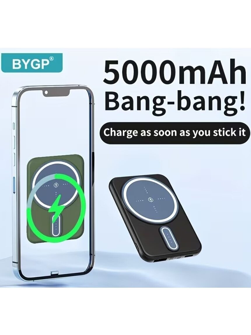 BYGP 5000mAh Magnetic Wireless Power Bank for iPhone – Compact Portable Charger
