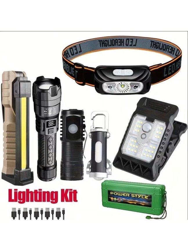 COB LED galvas lampu komplekts ar USB uzlādi (ar kārbu). 6