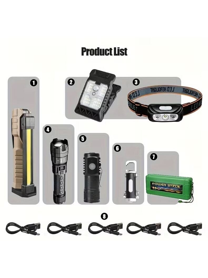 COB LED galvas lampu komplekts ar USB uzlādi (ar kārbu). 1