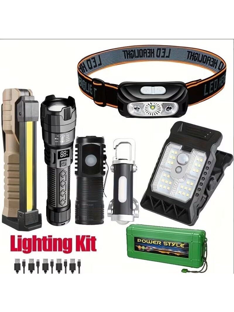 COB LED galvas lampu komplekts ar USB uzlādi (ar kārbu). 6
