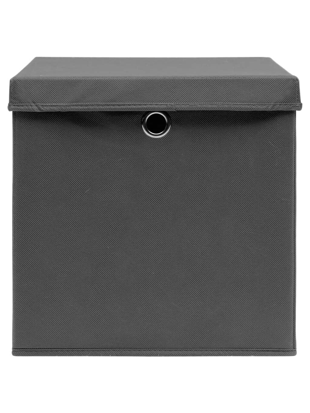 Storage boxes with lids, set of 3, grey, 32×32×32 cm, fabric 2