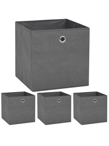 Storage boxes, 4 pcs, non-woven fabric, 32x32x32 cm, grey