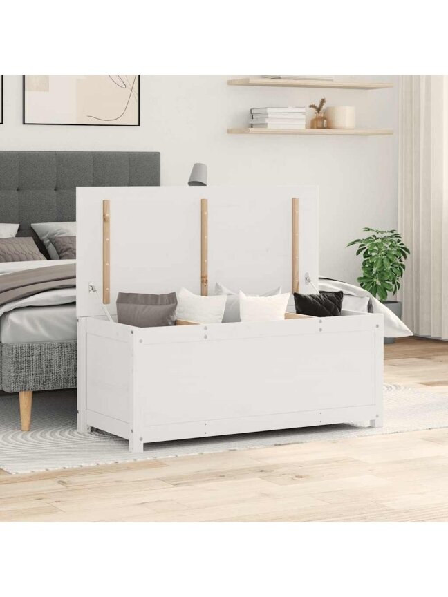 Daiktadėžė, balta, 110x50x45,5cm, pušies medienos masyvas