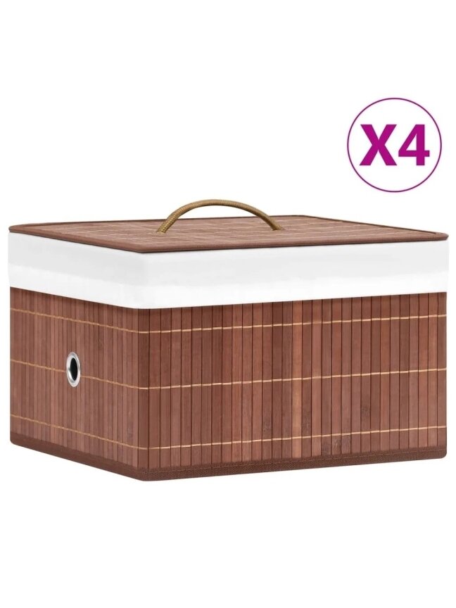 Storage boxes, 4 pcs, brown, bamboo 1