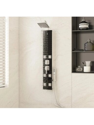 Dušisüsteem, must, 18 × 45,5 × 130 cm, klaas