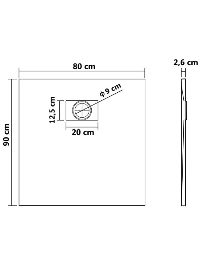 Душевой поддон, белый, 90 × 80 см, литой листовой композит 5