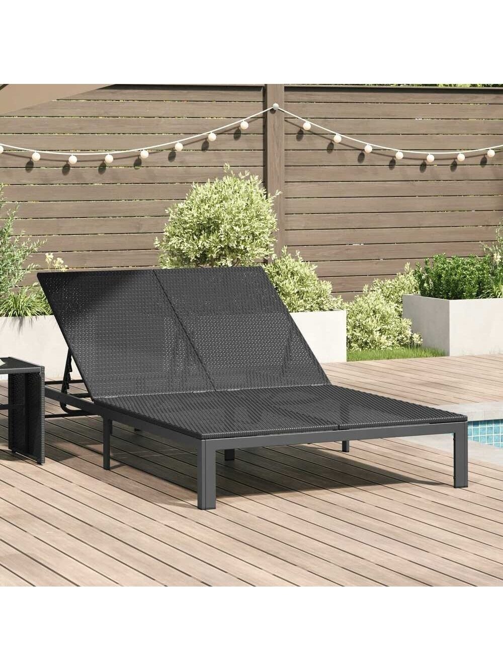 Double sun lounger, black, 60 x 200 x 27 cm, poly rattan Double sun lounger, black, 60 x 200 x 27 cm, poly rattan