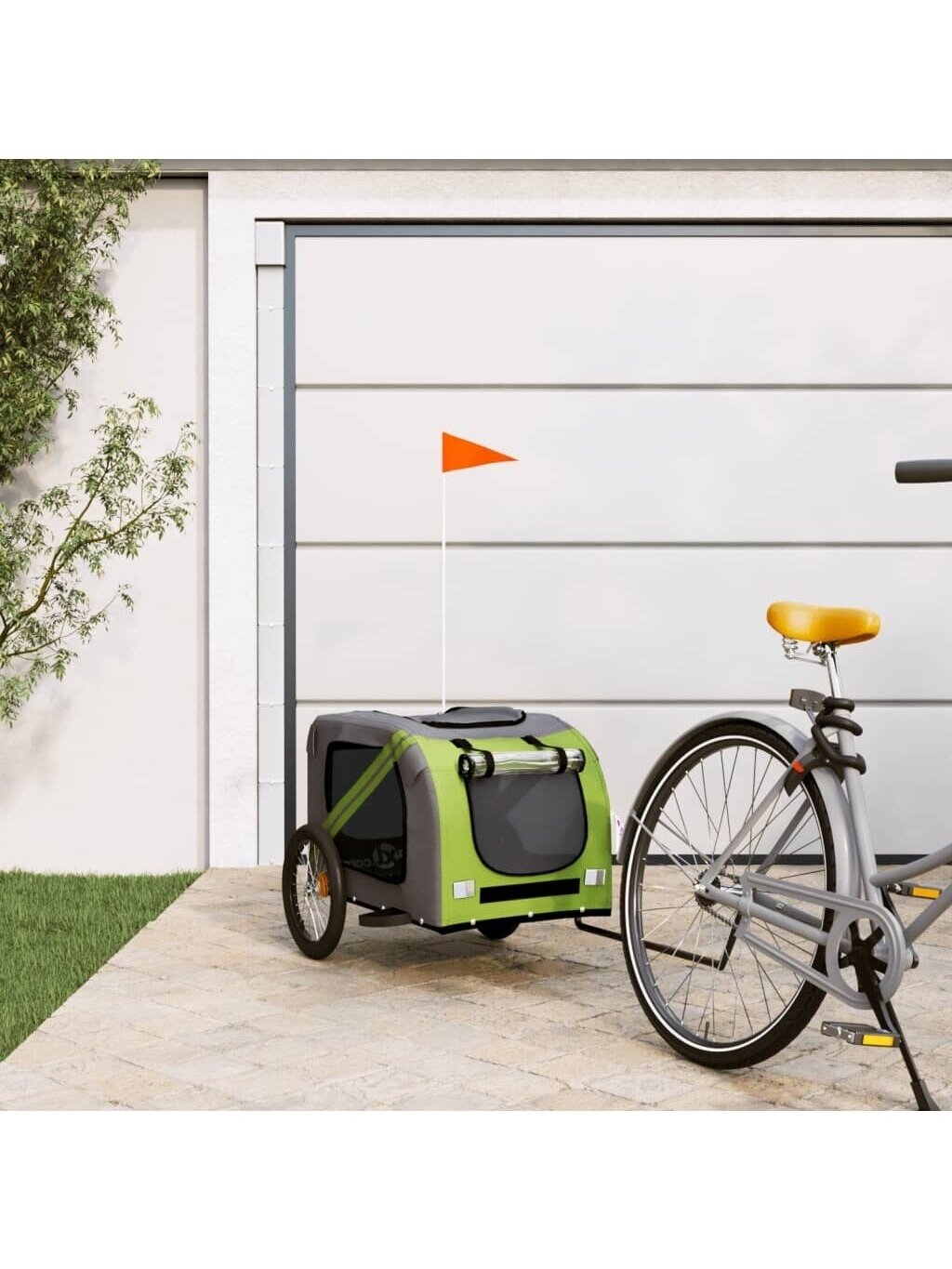 Pet Bicycle Trailer, Green/Grey, Fabric/Iron