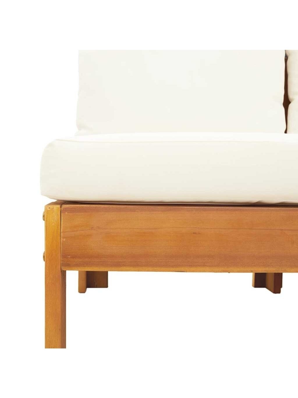 2-seater garden sofa without armrests with cushions, Acacia solid wood 6