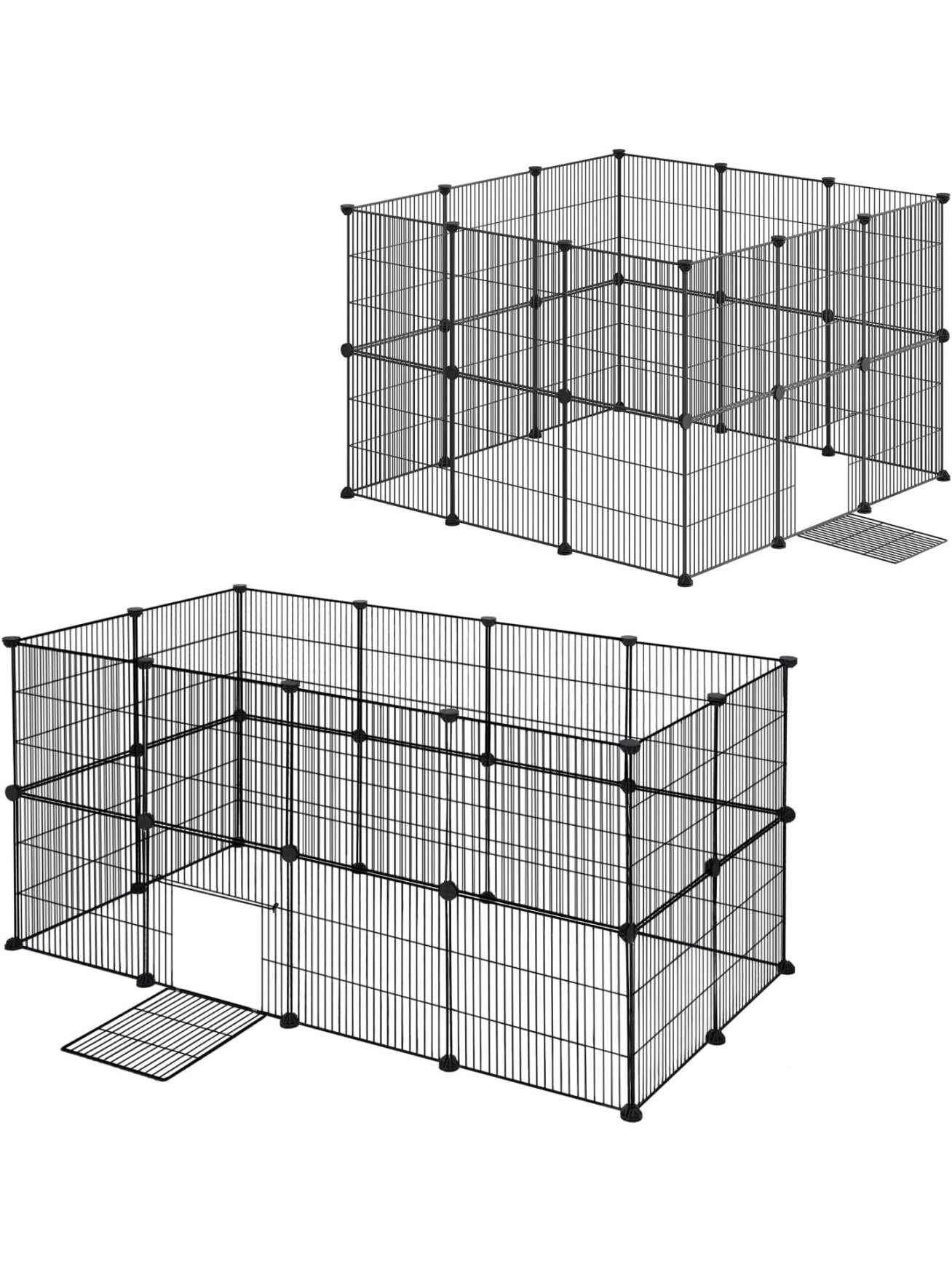 Two-level metal pet enclosure with doors, black color Two-level metal pet enclosure with doors, black color