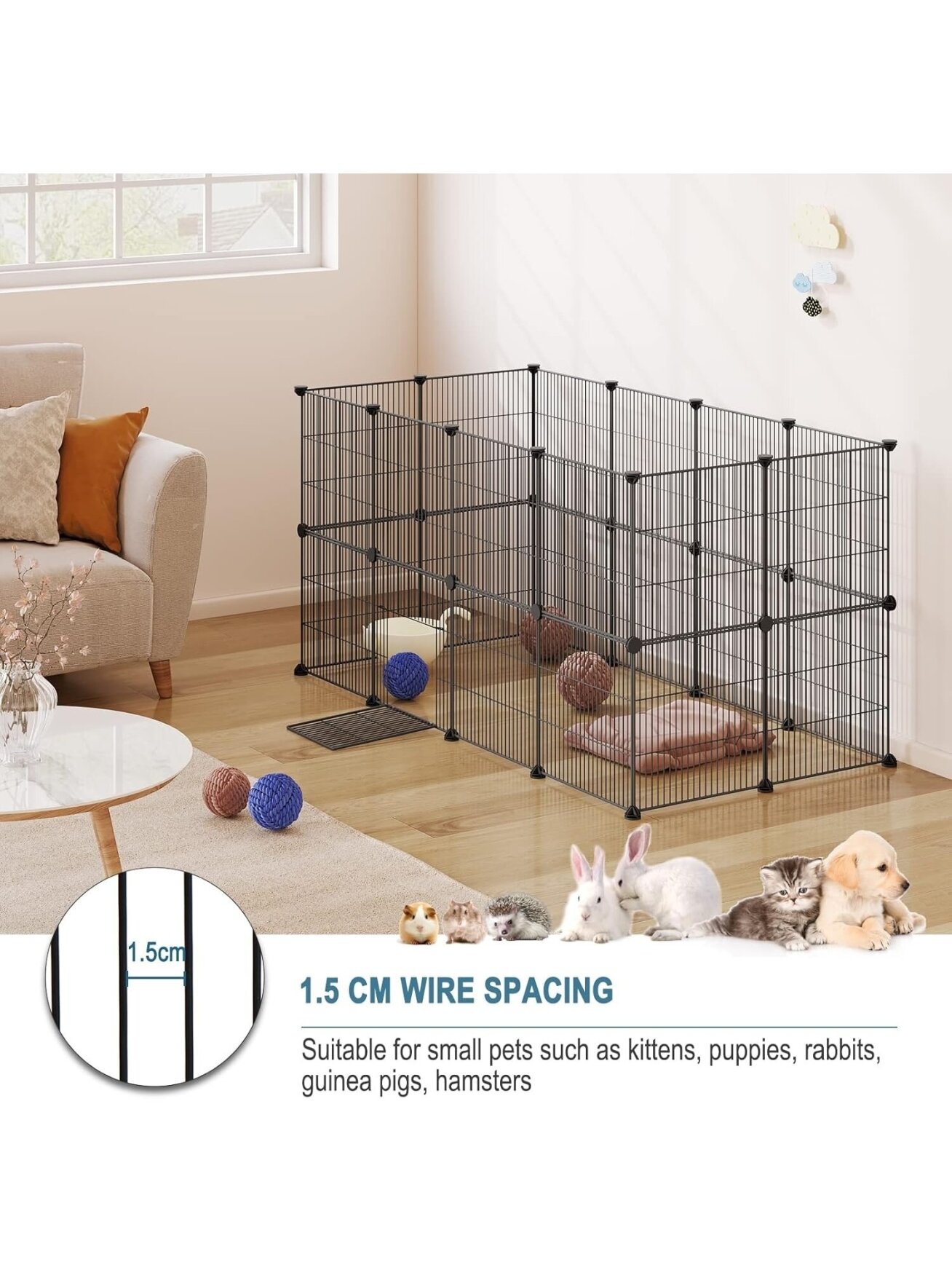 Two-level metal pet enclosure with doors, black color 1