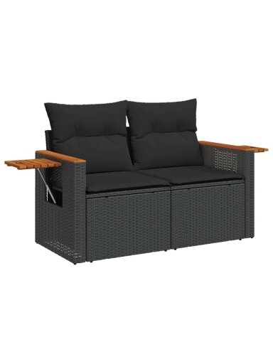 Divvietīga dārza sofa ar spilveniem, melnā krāsā, poliratans