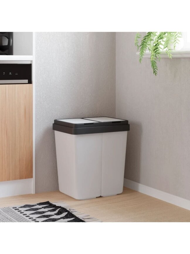 Double Trash Bin, White, 2x25 L