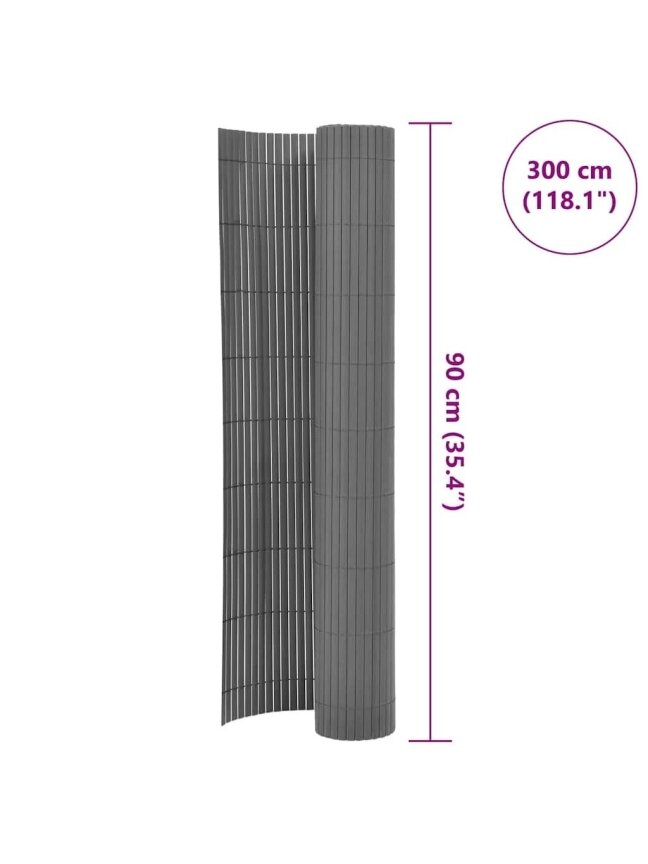 Dvipusė sodo tvora, pilka, 90x300 cm, PVC 5