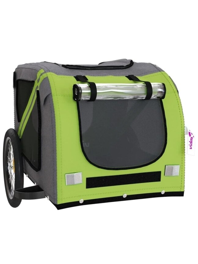 Pet Bicycle Trailer, Green/Grey, Fabric/Iron 4 Pet Bicycle Trailer, Green/Grey, Fabric/Iron 4
