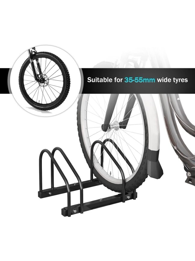 Bicycle rack for 2 bikes, freestanding floor stand or wall-mounted installation. 2 Bicycle rack for 2 bikes, freestanding floor stand or wall-mounted installation. 2