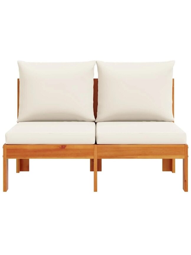 2-seater garden sofa without armrests with cushions, Acacia solid wood 2