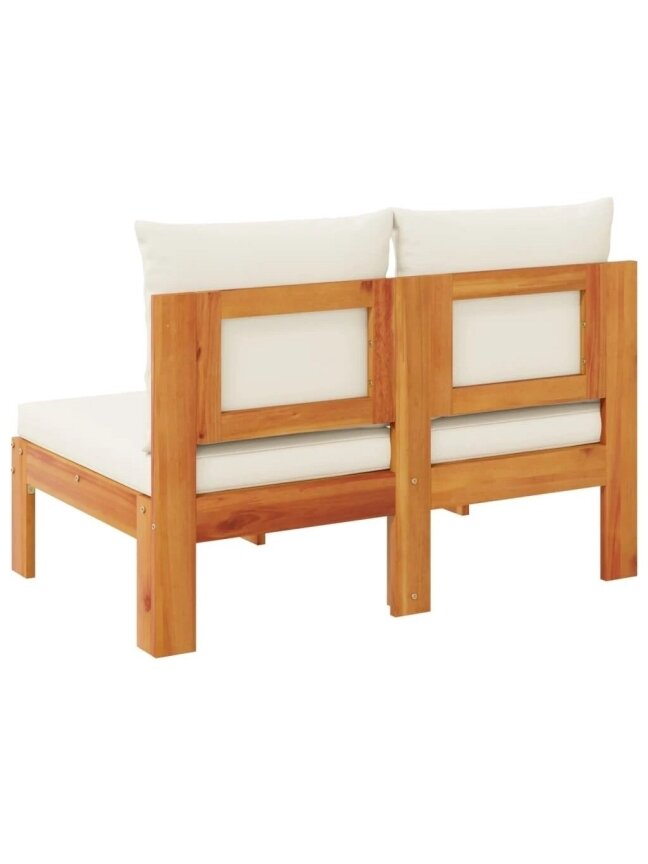 2-seater garden sofa without armrests with cushions, Acacia solid wood 5