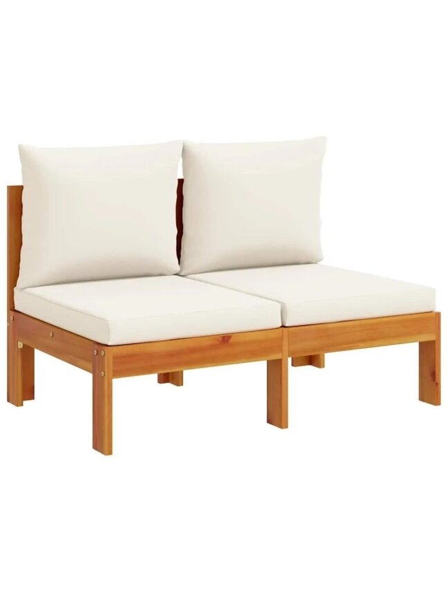 2-seater garden sofa without armrests with cushions, Acacia solid wood 1