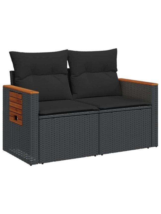 Double garden sofa with cushions, black color, poly rattan 2 Double garden sofa with cushions, black color, poly rattan 2