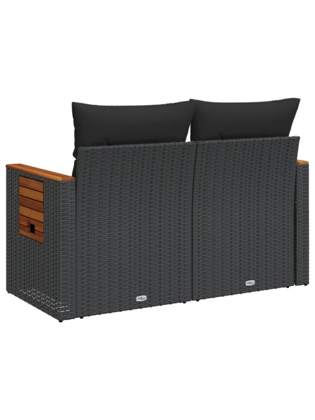Double garden sofa with cushions, black color, poly rattan 6 Double garden sofa with cushions, black color, poly rattan 6