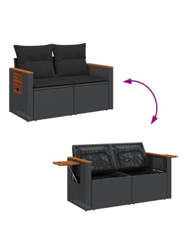 Double garden sofa with cushions, black color, poly rattan 7 Double garden sofa with cushions, black color, poly rattan 7