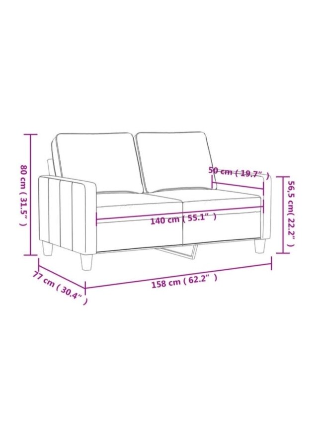 2-Seater Sofa, Black, 140 cm, Velvet 6
