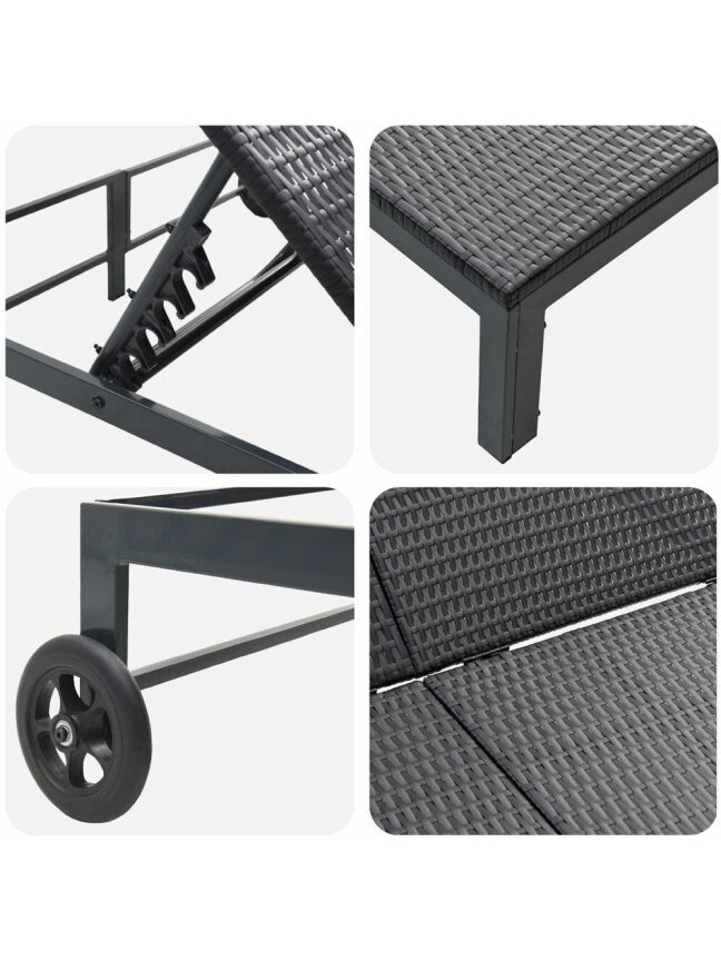 Double sun lounger, black, 60 x 200 x 27 cm, poly rattan 8 Double sun lounger, black, 60 x 200 x 27 cm, poly rattan 8