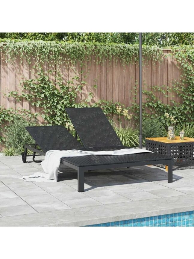 Double sun lounger, black, 60 x 200 x 27 cm, poly rattan 1